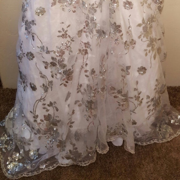 Custom Order Silver White Sequin Tulle Maxi Skirt - Picture 3 of 7